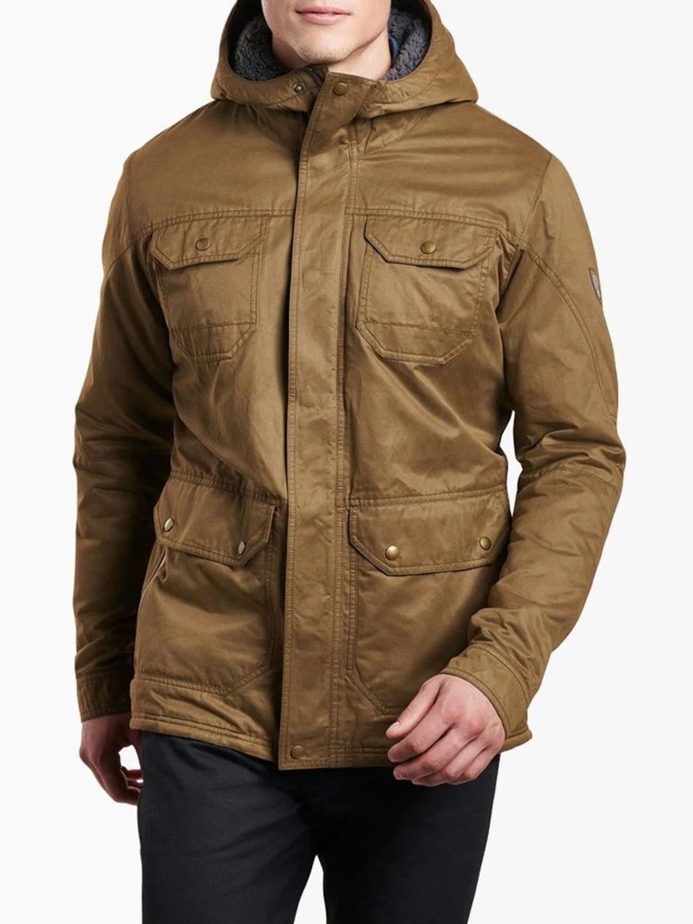 Kuhl Kollusion Fleece Lined Jacket Waxed Cotton hooded Mens M